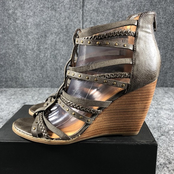 Crown Vintage Sandals Womens Size 10 Taupe Gladiator Wedge Studded Braided - Picture 5 of 15